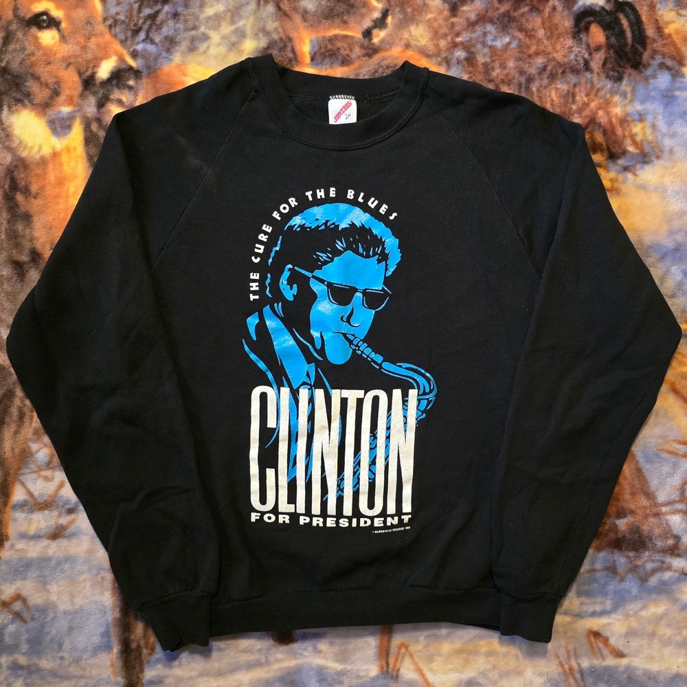 Bill Clinton for President 1992 Saxophone Blues Music Parody Vintage Crewneck L